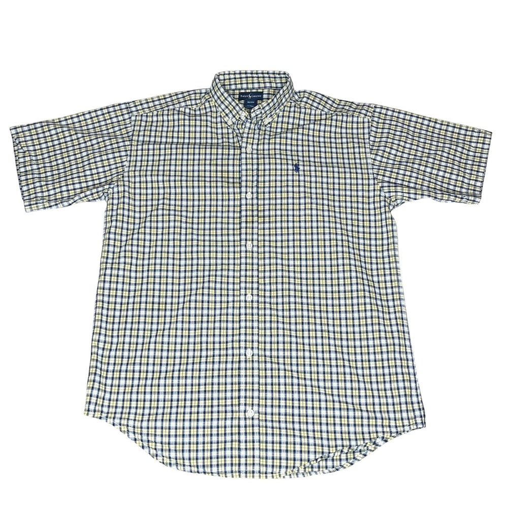 Ralph Lauren Shirt Mens‎ Small Blue Yellow Plaid Short Sleeve Button Down Cotton
